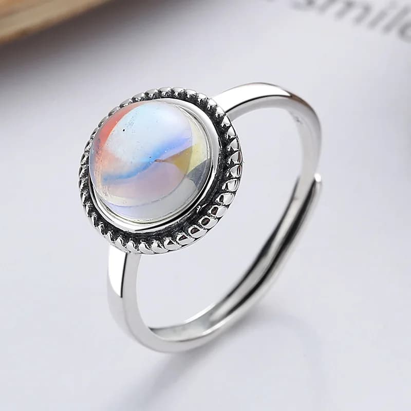BOCAI S925 gioielli in argento vitreo naturale forte luce blu arcobaleno pietra di luna anello per le donne moda regalo squisito