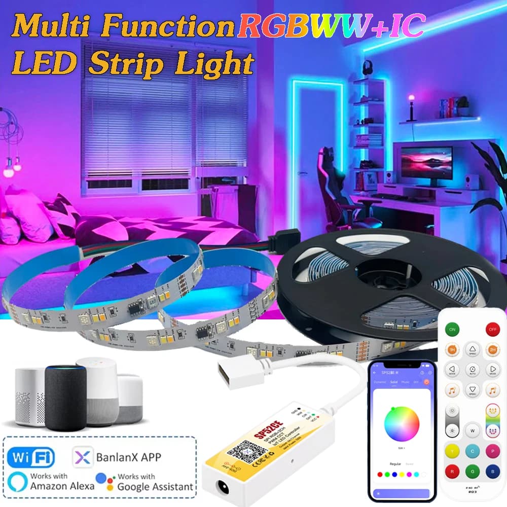 DC12V Wifi RGBIC LED Strip Light SP525E RGBCCT LED Dimmer Controller RF Remote Smart Voice BalanX APP Christmas Light for Alexa