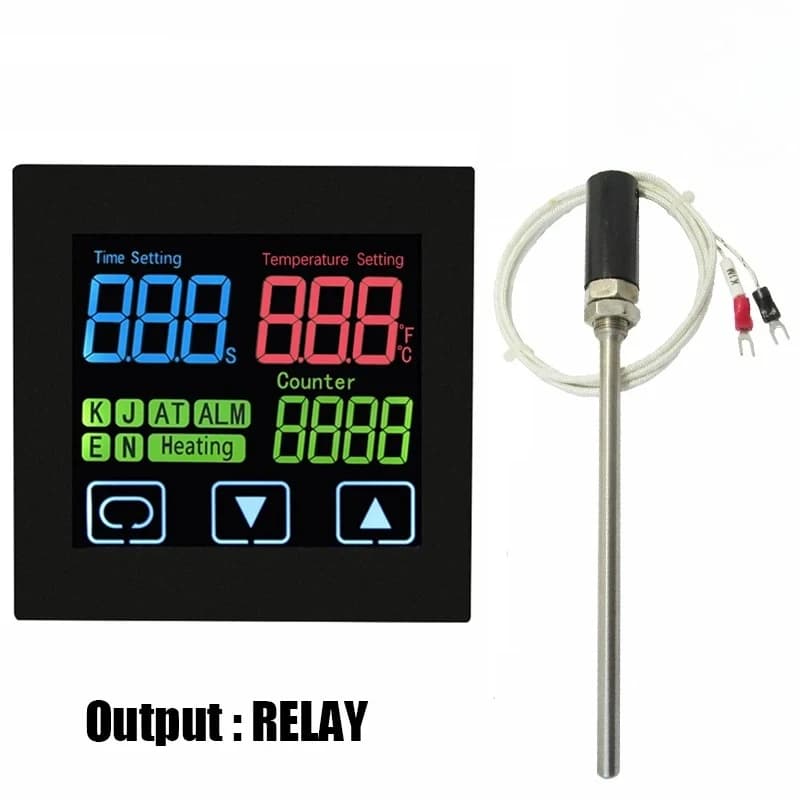 Kitchen fryer thermostat with time function, counter function, fried chicken, pan, temperature regulator with timer