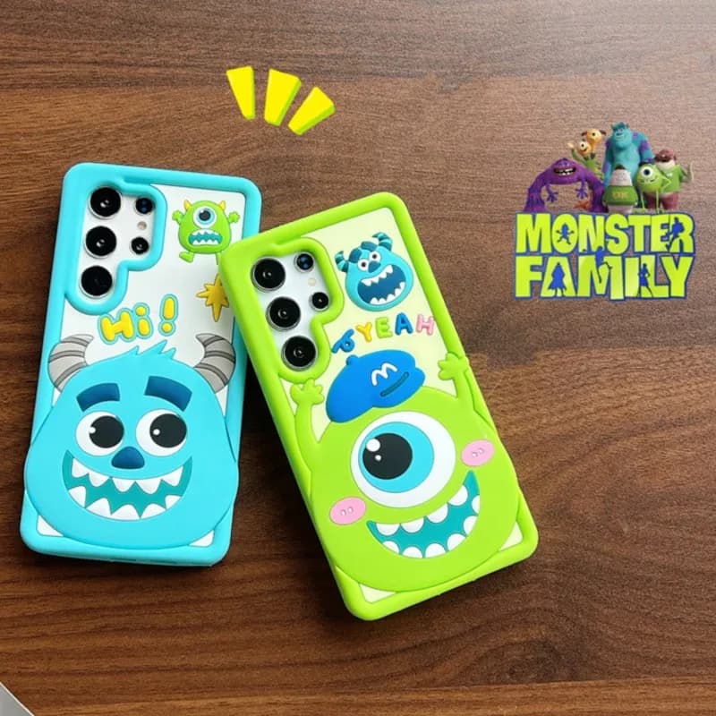 Cover 3D Monster Inc per Samsung Galaxy S21 S23 S24 S25 Ultra FE A06 A12 A13 A15 A16 A21s A24 A25 A31 in Silicone Morbido con Design Cartoon