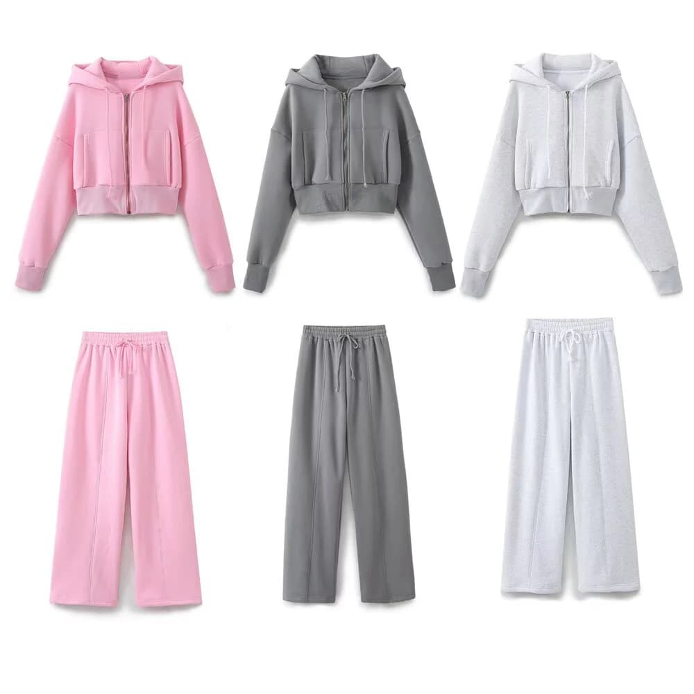Set di pantaloni da jogging in velluto sciolto con cappuccio corto con cappuccio casual alla moda in stile europeo e americano invernale