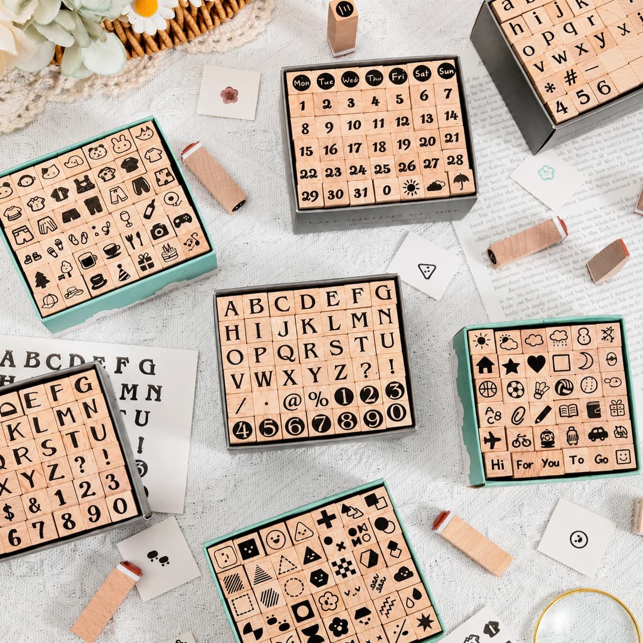 Scrapbooking Stamp Set Versatile Number Symbol Stamps Beech Wood Stamp Set Compact Craft Stamp Kit For Planner Creation Greeting