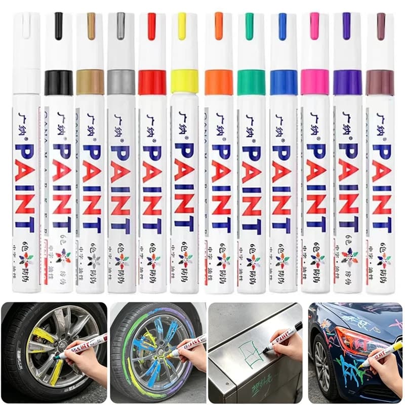 GuangNa 6/12 Pcs Colorful Permanent Paint Marker Waterproof Color Markers Tire Tread Rubber Fabric Paint Metal Paint White Pens