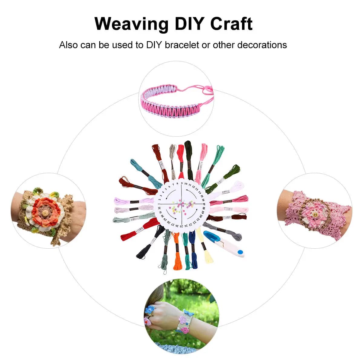 1Set Round Weaving Kit Bracelet Maker DIY 24 Colors Embroidery Thread for Bracelets String Art Craft Cross Stitch