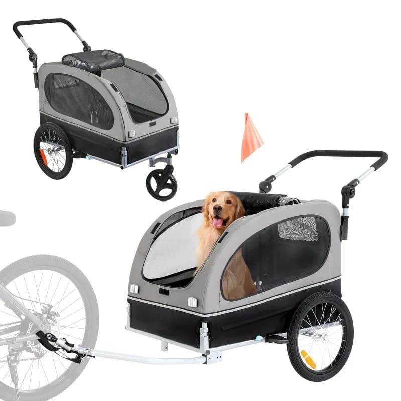 Portabiciclette per passeggino 2 in 1, telaio pieghevole facile con ruote a sgancio rapido, rimorchio per bici per cani