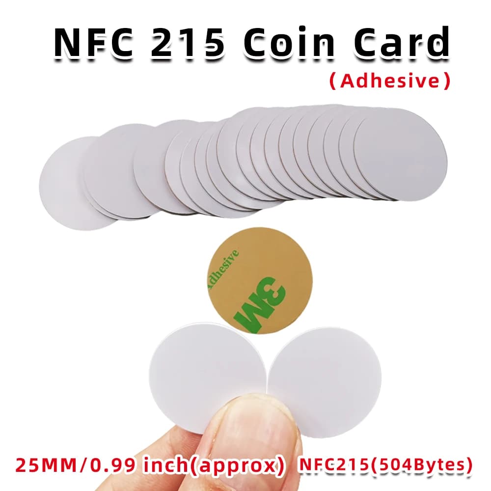 NFC Ntag215 chiave Tag Coin Card con retro adesivo 13.56MHz 504 byte NTAG 215 Card RFID NFC per gioco di biglietti da visita URL Bluetooth
