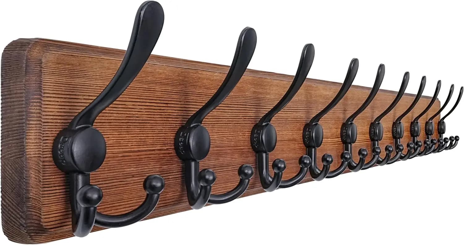 Appendiabiti da parete per carichi pesanti con 10 ganci rinforzati, portaoggetti da ingresso in legno massello per cappotti, giacche, cappelli - Stile rustico di fattoria