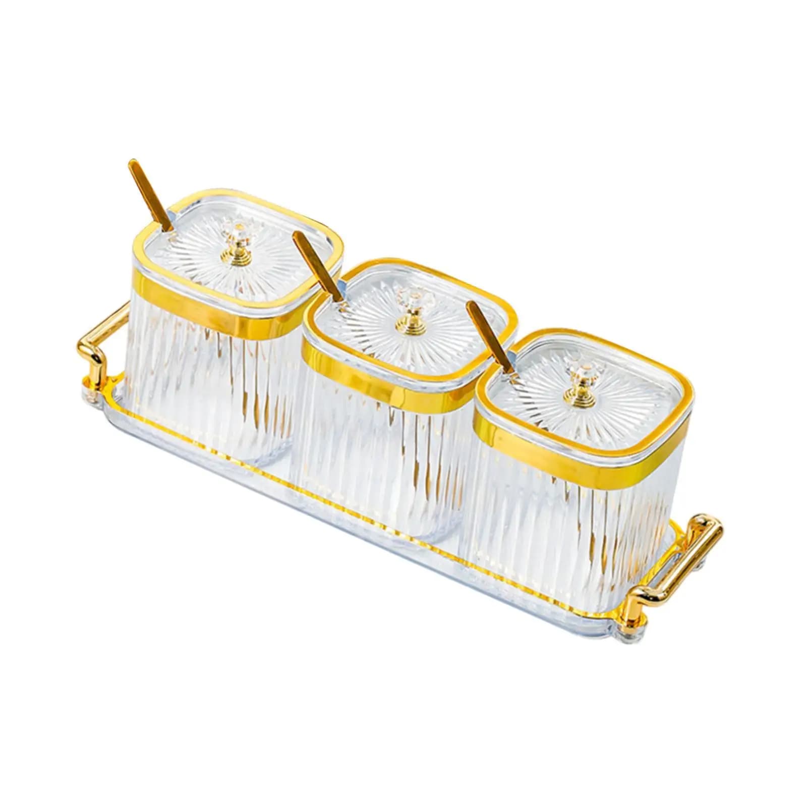 Acrylic Spice Container Set Multipurpose Condiment Jars with Lids and Tray for Kitchen Salt Sugar Serving