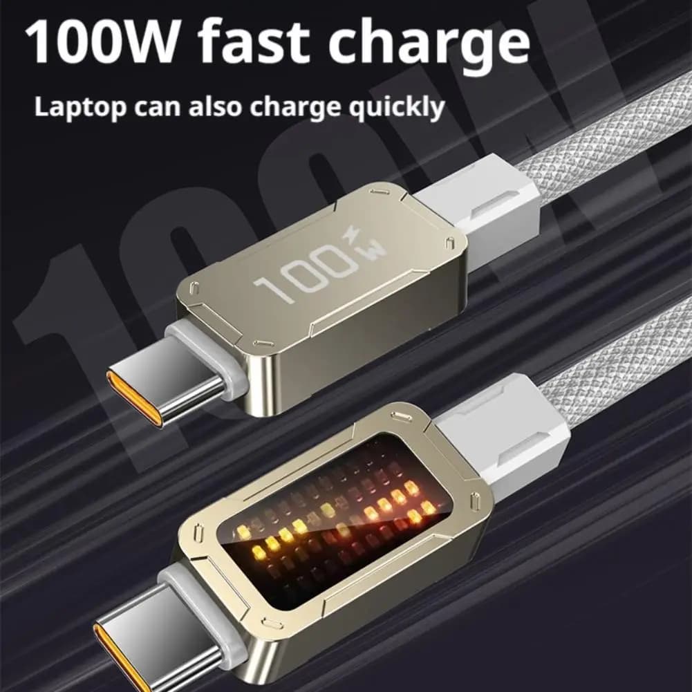 Cavo di ricarica rapida da tipo C a C Nuovo cavo intrecciato in nylon Cavo dati di ricarica rapida USB C 100W LED incandescente
