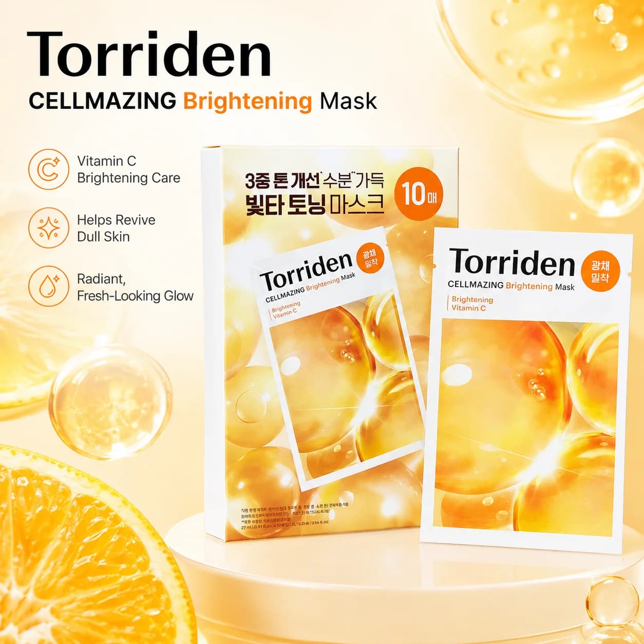 Maschera illuminante Torriden Cellmazing 10 pezzi, maschera viso idratante alla vitamina C, anti-uncinetto, uniforma il tono della pelle, illuminante e idratante