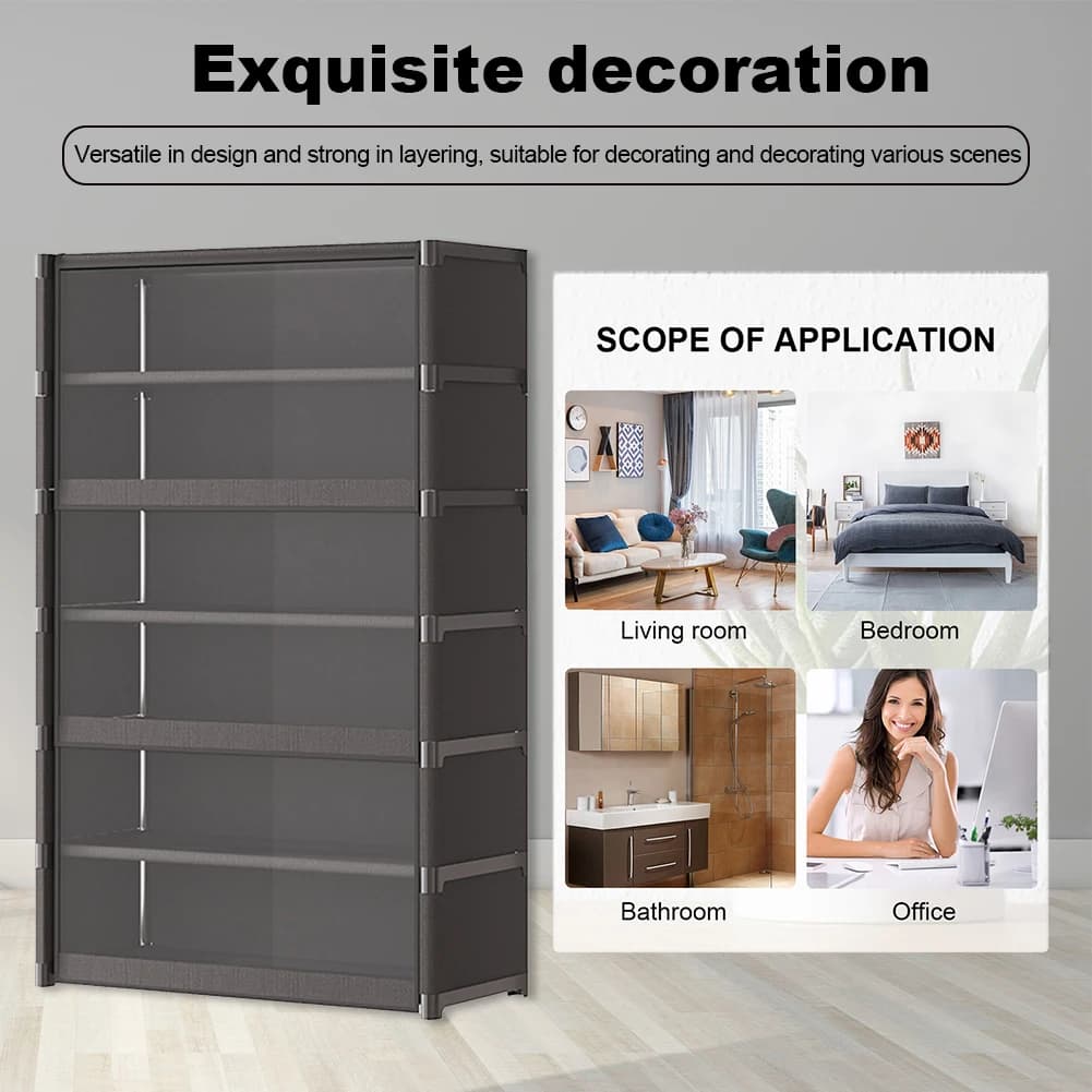 Organizzatore a 7 Ripiani con Porta Trasparente Ribaltabile, Armadio Portascarpe, Armadio per Borse, Libri e Vestiti