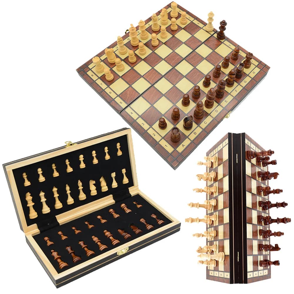 Set di scacchi magnetici, dama e backgammon, regine extra, gioco da tavolo portatile e pieghevole in legno per adulti, set da gioco da viaggio