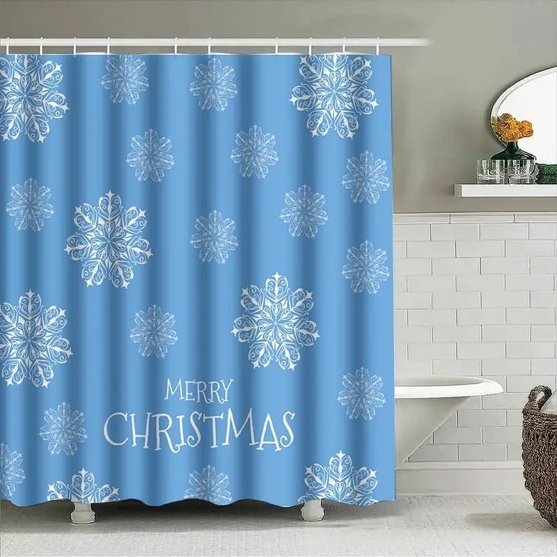 Tenda da doccia natalizia Fiocco di neve Blu Decorazioni per il bagno Festivo Idea regalo per le vacanze Tessili per la casa impermeabili Lino stampato