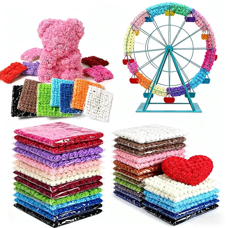 48/96 pezzi bouquet di fiori artificiali di rose 7,5 cm schiuma fiori finti decorazione di nozze per la decorazione della stanza di casa regali fai da te accessori