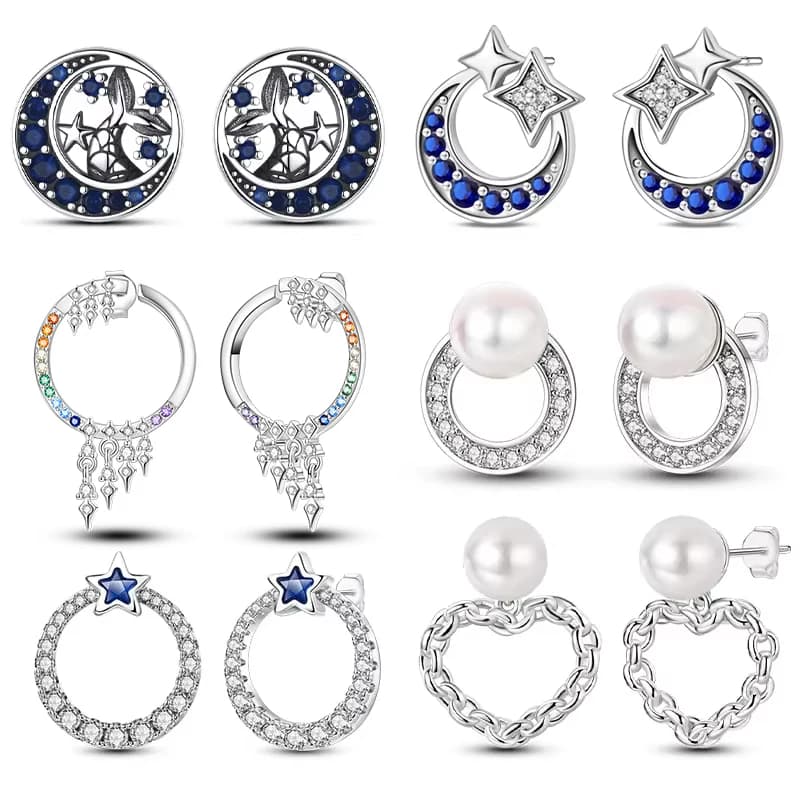 New Fashion 925 Sterling Silver Double Circle Earrings For Women Shining Zircon Piercing Ear Studs Fine Engagement Jewelry