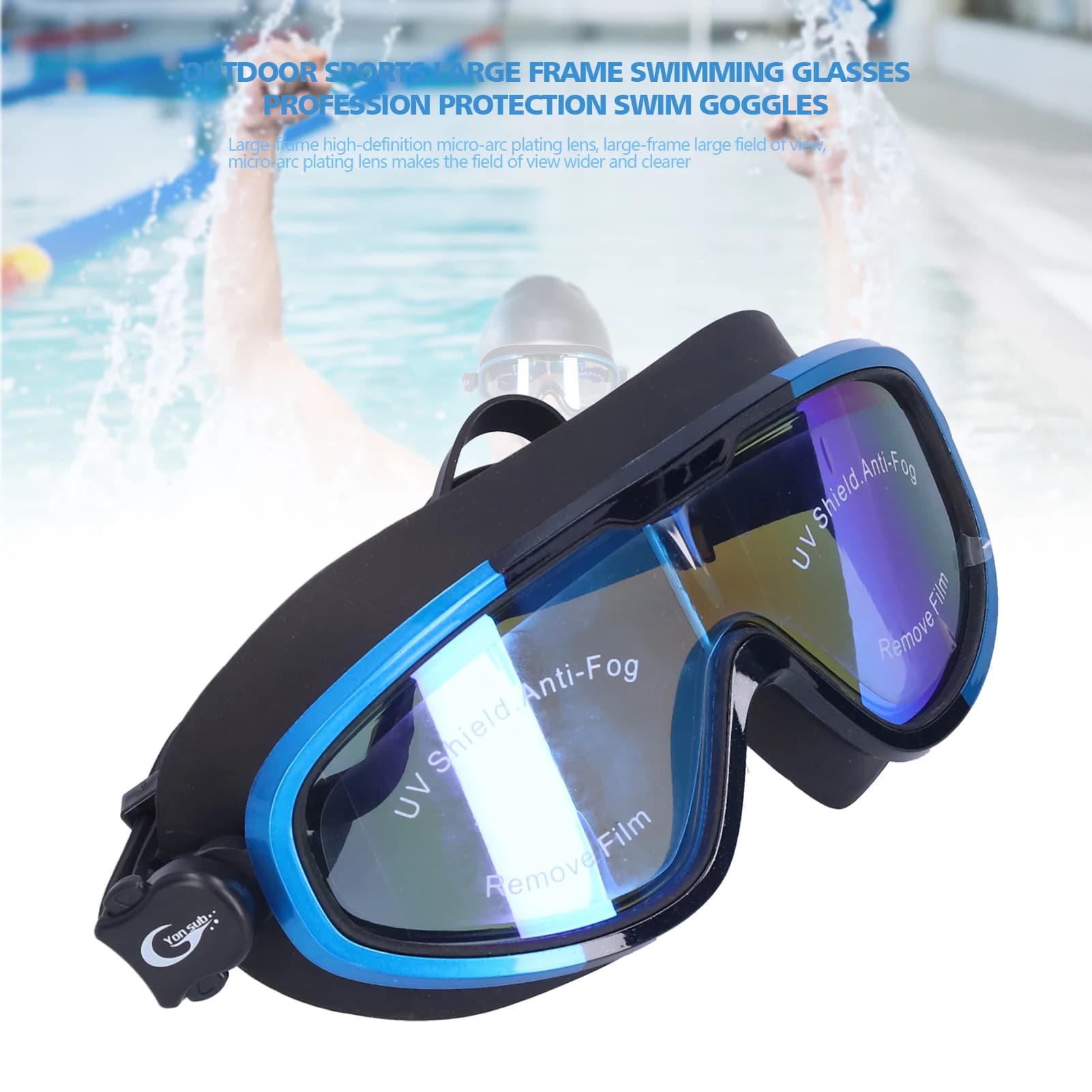 Occhialini da Nuoto Professionali con Montatura Grande, Elettroplaccati, Antiappannamento, HD Trasparenti, Impermeabili in Silicone