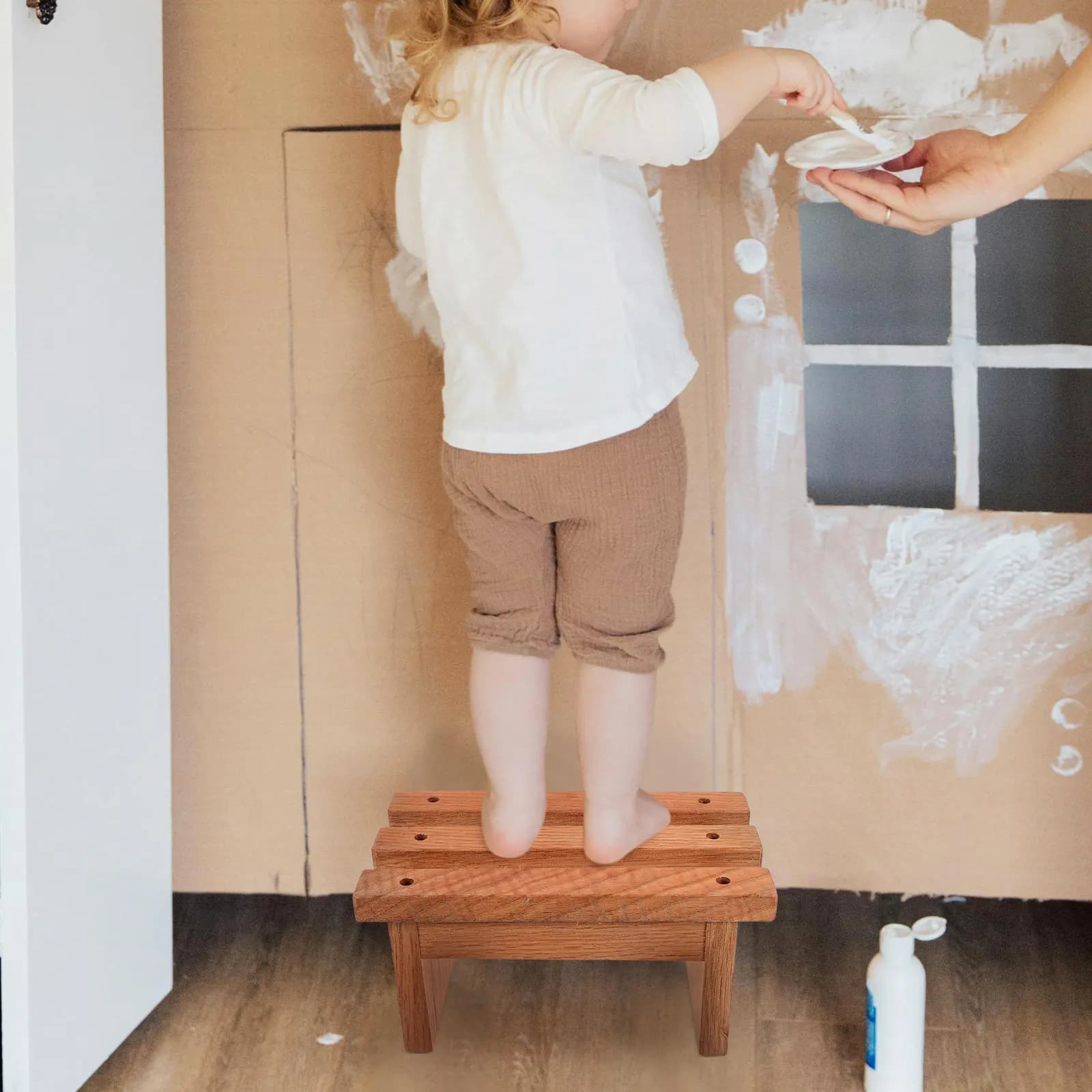 Piccolo Sgabello in Legno per Bambini, per Addestramento al WC, Lavaggio Mani, Spazzolatura del Viso, Uso in Bagno, Cucina, Camera da Letto, Bordi Lisci Antiscivolo
