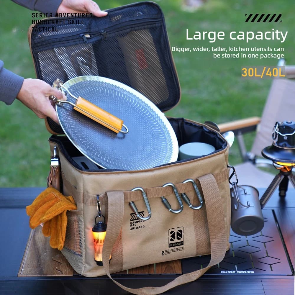 30/42L Car Trunk Organizer Camping Storage Bag Foldable Outdoor Picnic Gear Container for Cookware Tableware Storage