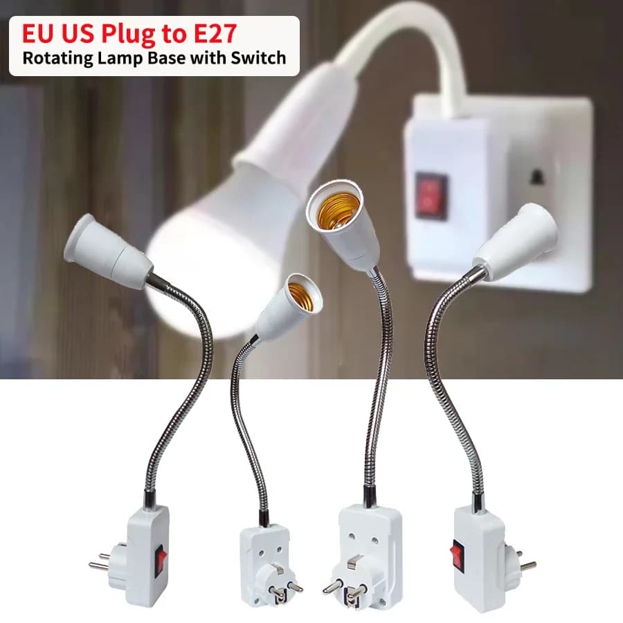 20 cm 30 cm 50 cm Spina flessibile UE USA a portalampada E27 con interruttore Base lampada rotante Lampada da tavolo Convertitore Prese per lampadina