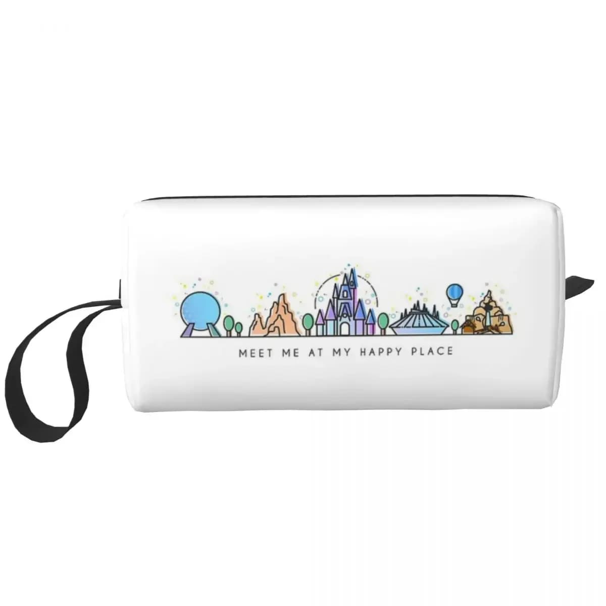Meet Me At My Happy Place Makeup Bag Cosmetic Organizer Kit Dopp Toiletry Cosmetic Bag Women's Beauty Bag