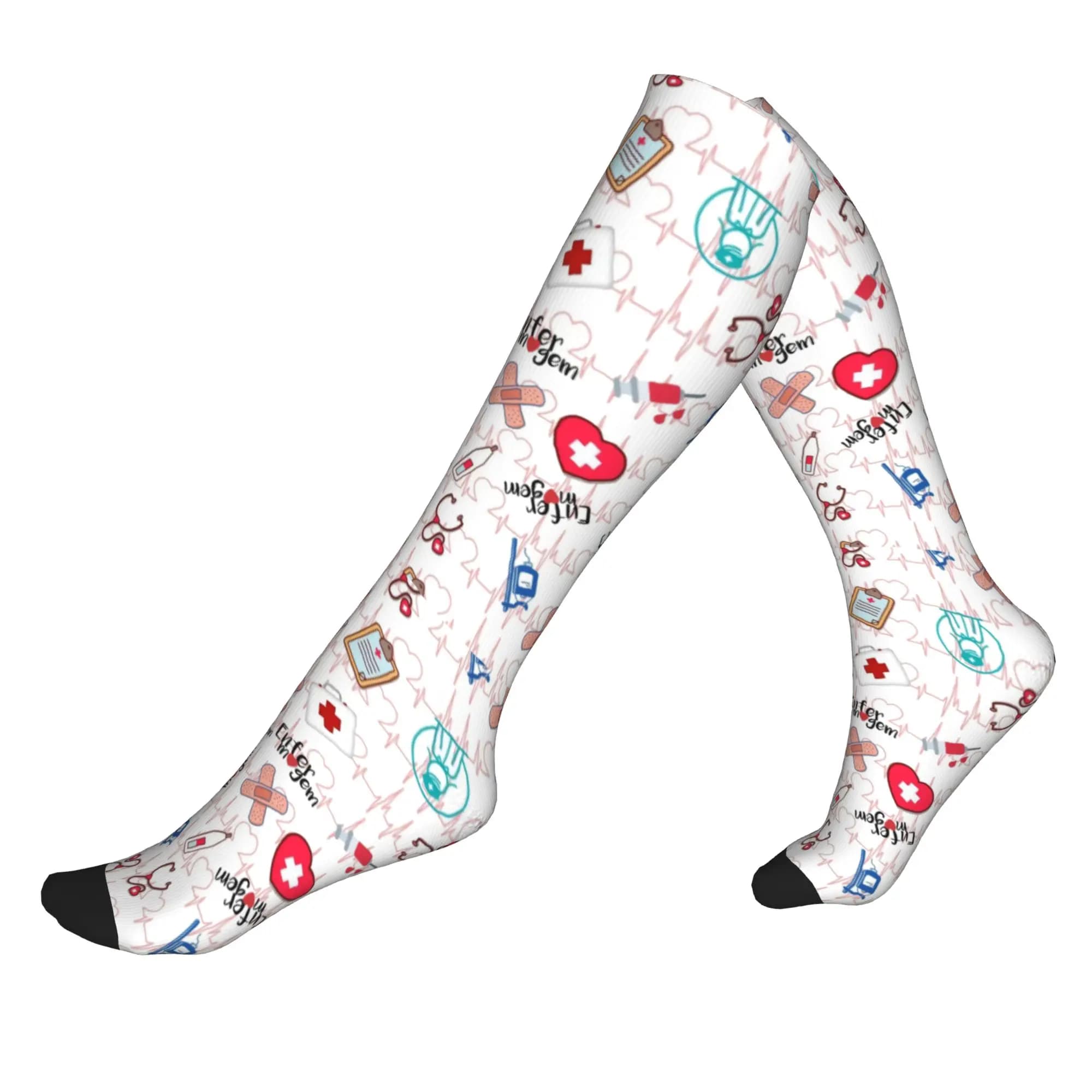 Calze Sportive a Compressione con Stampa Calda di Cuori e Stetoscopi per Dottori, Infermieri, Medici, Uomini e Donne - Stile Harajuku