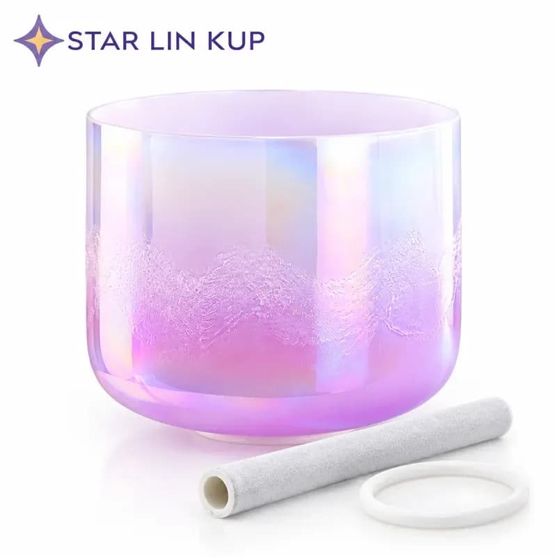 STAR LIN KUP 7 Inch Clear Cosmic Light Quartz Crystal Singing Bowl Purple Neon Glow for Meditation Sound Healing Yoga Chakra