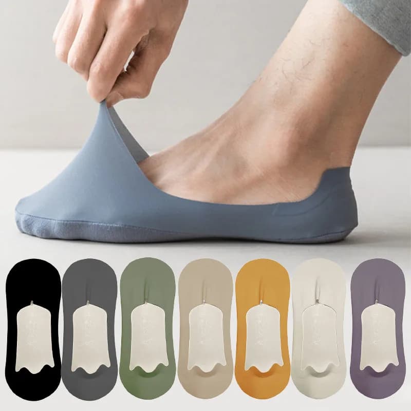 5 Paia di Calzini da Uomo in Cotone Traspirante, Ultra-sottili, Invisibili, in Seta Ghiaccio, con Fondo Antiscivolo in Silicone, Assorbenti, Calzini da Barca Estivi