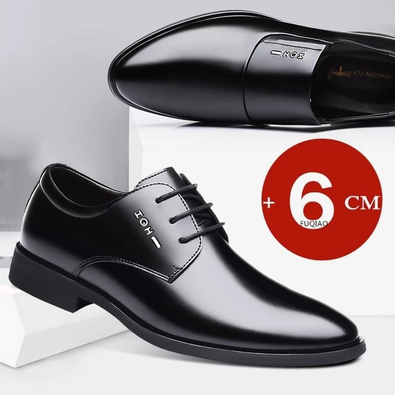 Scarpe da uomo con rialzo interno di 6 cm, nere, eleganti, stringate, casual, da cerimonia, per matrimoni e banchetti