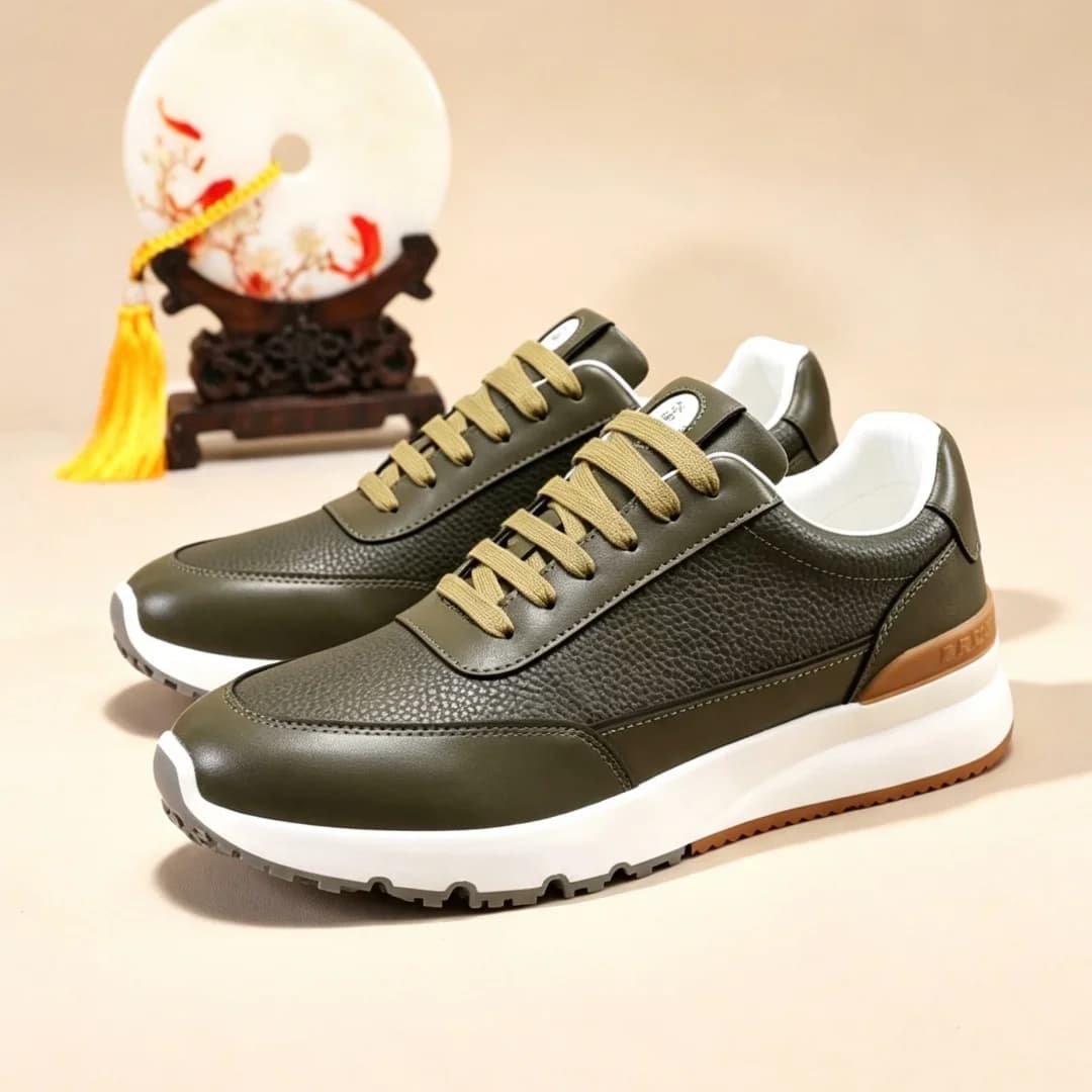 Luxury Brand Men's Shoes Handmade Casual Sneakers Lychee-Texture Cowhide High-Gloss Suede Anti-Slip Hiking Cycling Running Shoes