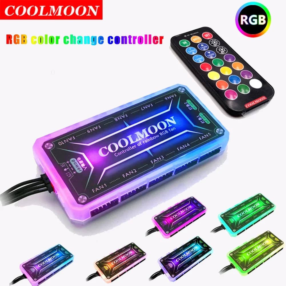 COOLMOON ARGB Controller 12V 5A 6Pin ARGB Cooling Fan Smart Remote Control PC Computer Case Chassis Cooling Fan Quiet Hub