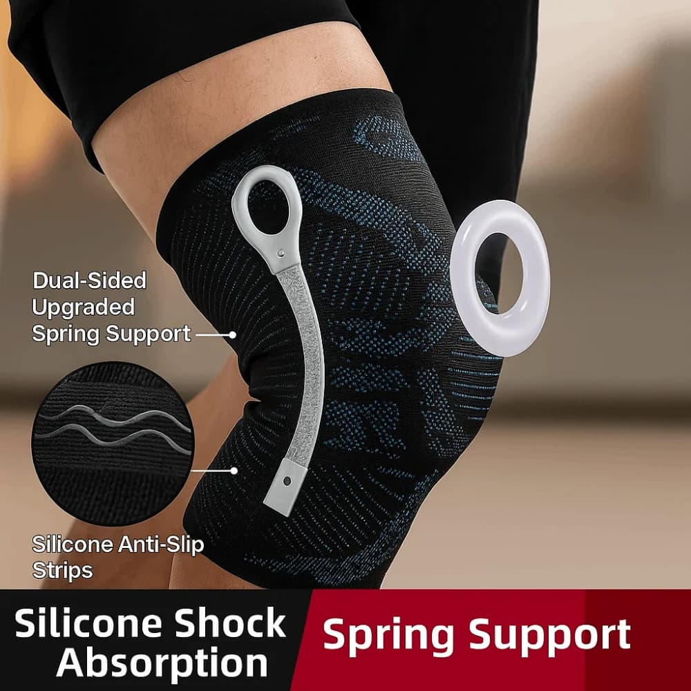 Protezione per Articolazione del Ginocchio, Ginocchiera Sportiva Traspirante, Supporto Elastico in Nylon e Silicone con Molla, Imbottitura Protettiva per Ginocchio