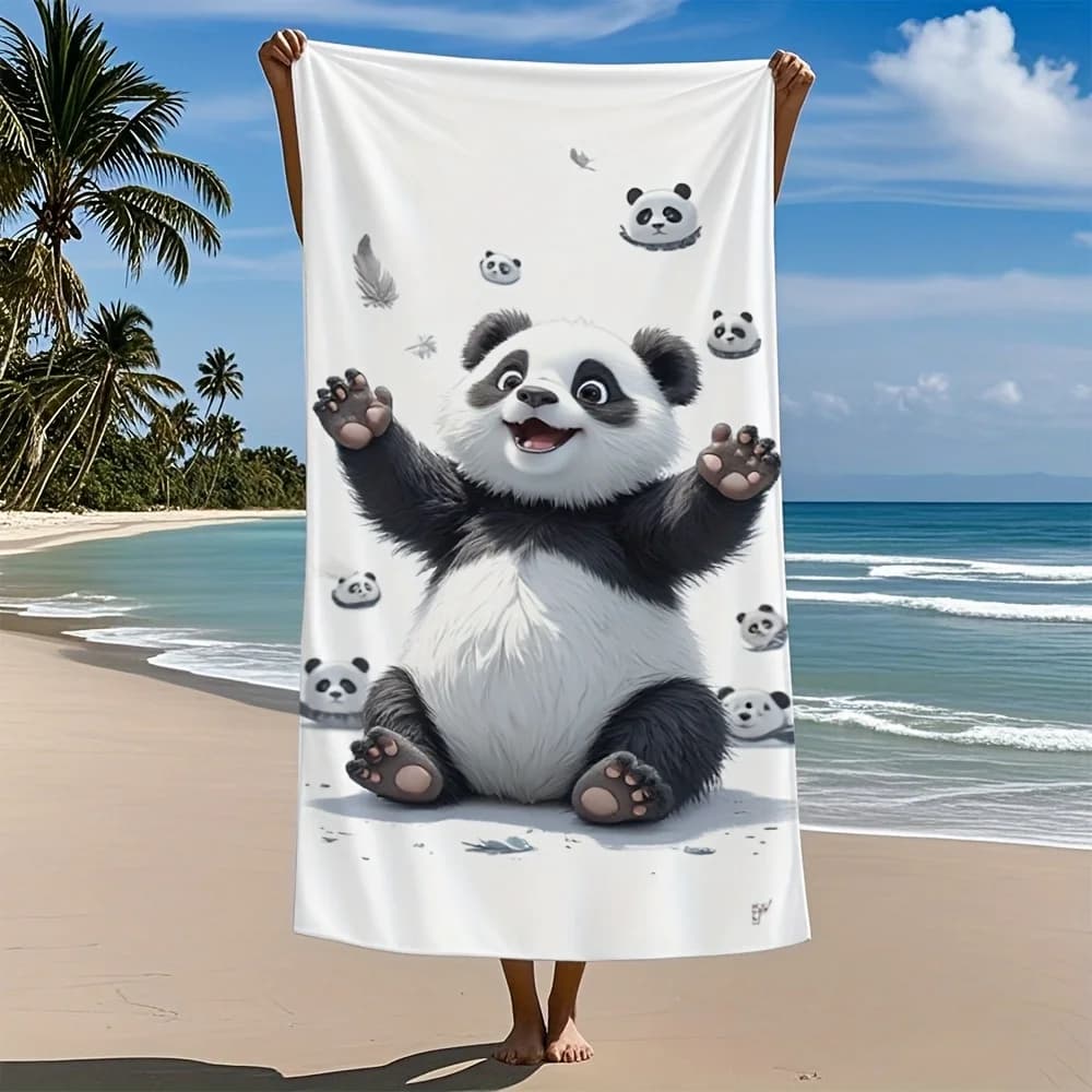 1PC Cute Panda Quick-Dry Microfiber Bath Towel Soft Absorbent Compact Ideal for Swimming Travel Everyday Use Beach Accessories