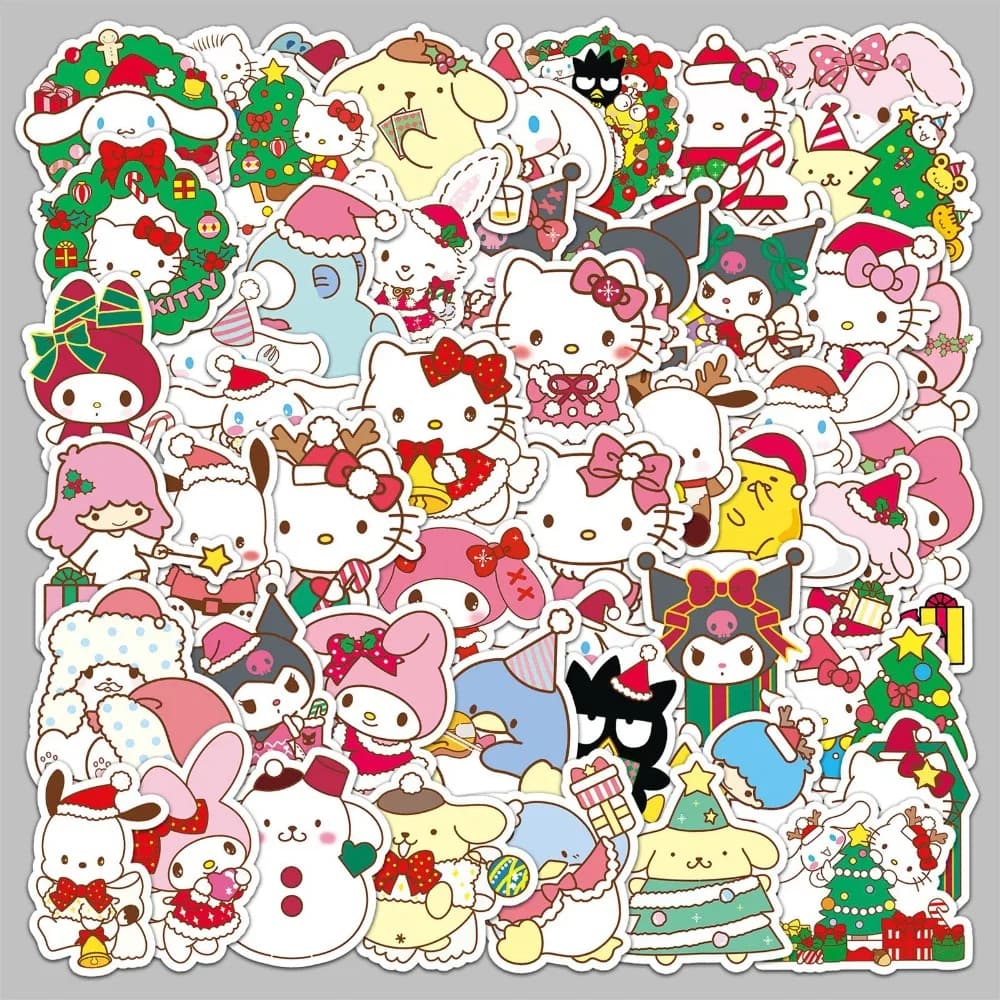 50 pezzi di Natale Sanrio Hello Kitty simpatico cartone animato fai da te adesivi impermeabili per cancelleria per laptop Graffiti