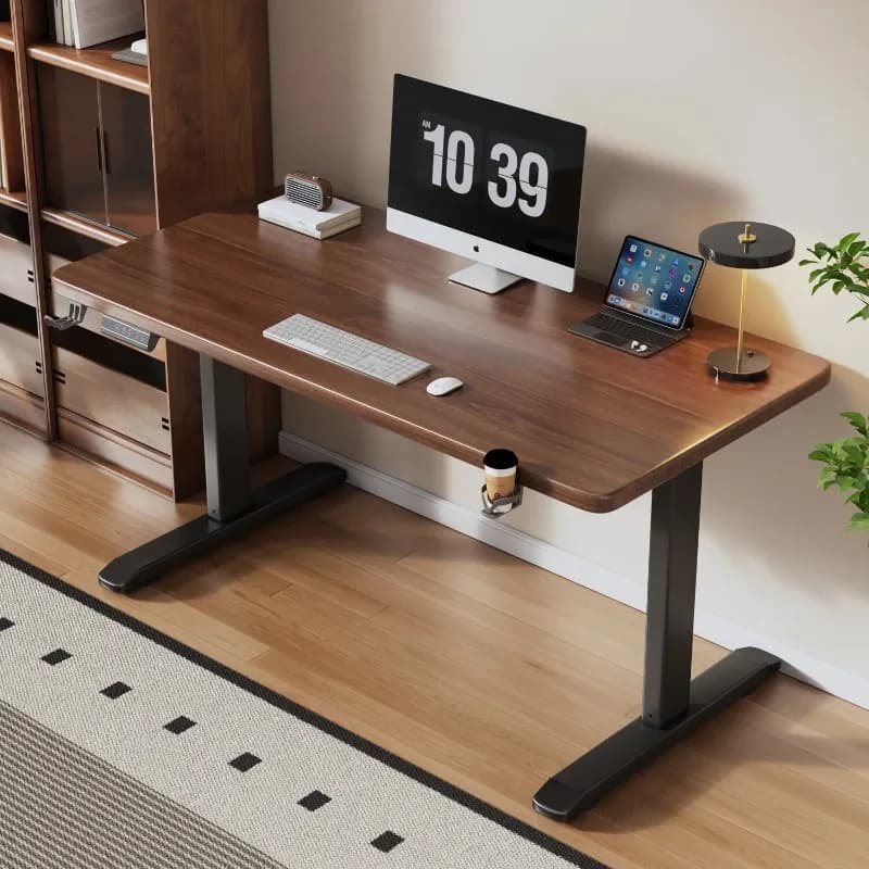 Scrivania Ergonomica Estetica in Legno Massello, Scrivania Elettrica Regolabile in Altezza per Casa e Studio, Moderna Postazione di Lavoro