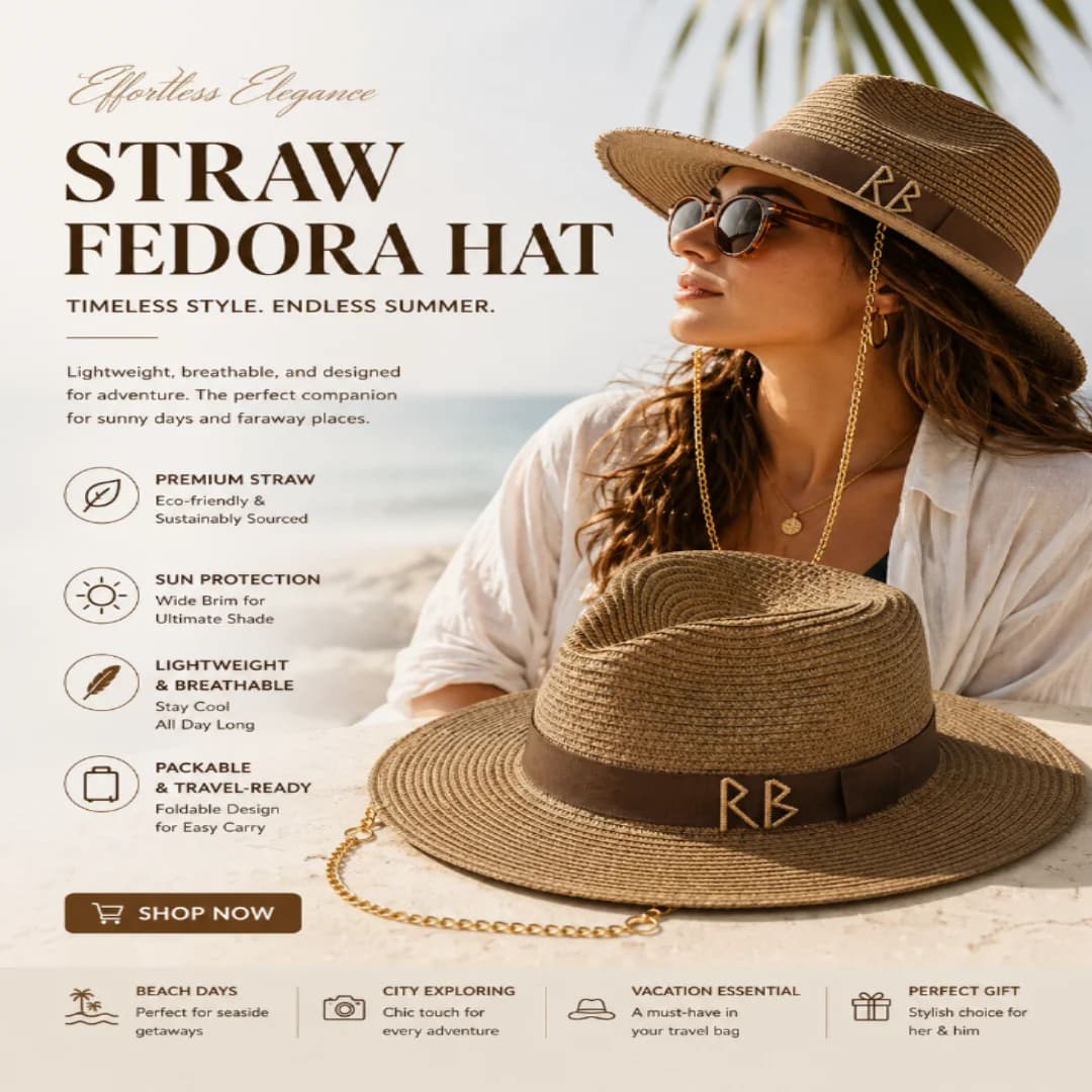 Hot Sale Euro Chain Straw Hat with Letter Ribbon, Dented Crown Fedora for Beach Sun Protection