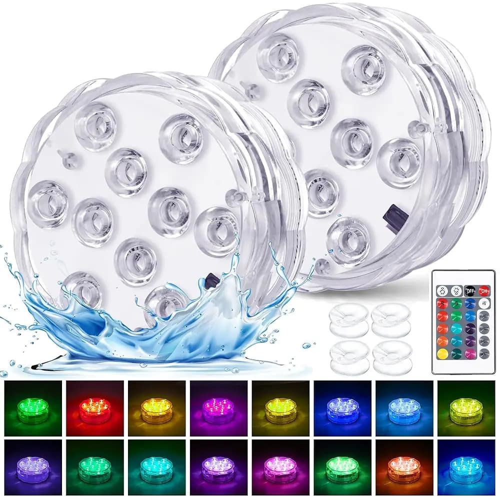 Spedizione Gratuita - Luci per Vasca Idromassaggio - Confezione da 2 Luci LED RGB a Batteria per Piscina con Telecomando e Ventosa per Laghetti, De