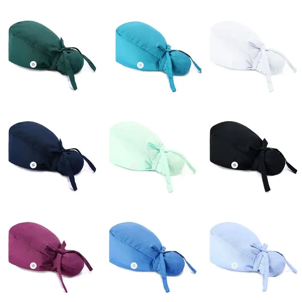 Surgical cap Scrub with buttons Bouffant adjustable medical nurse Cap support horsetail long hair dentist nursing hat for woman man
