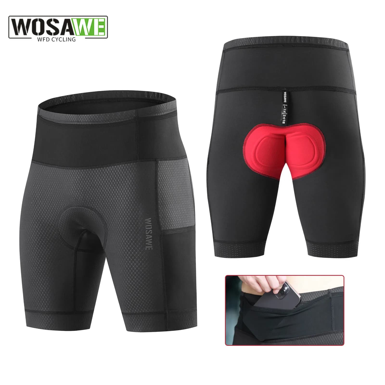 WOSAWE Men's cycling shorts with back pocket 4D gel padded bike shorts for men riding shorts for cycling on mountain road