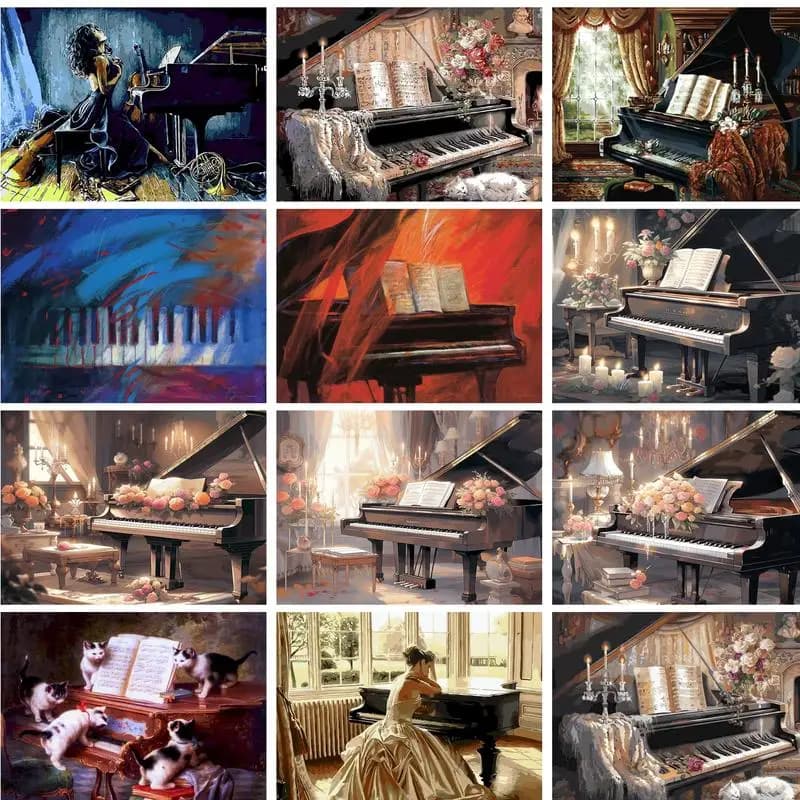 GATYZTORY Frame Picture Piano Landscape pittura fai da te con i numeri per adulti Modern Home Wall Art Picutre By Numbers acrilico fai da te G