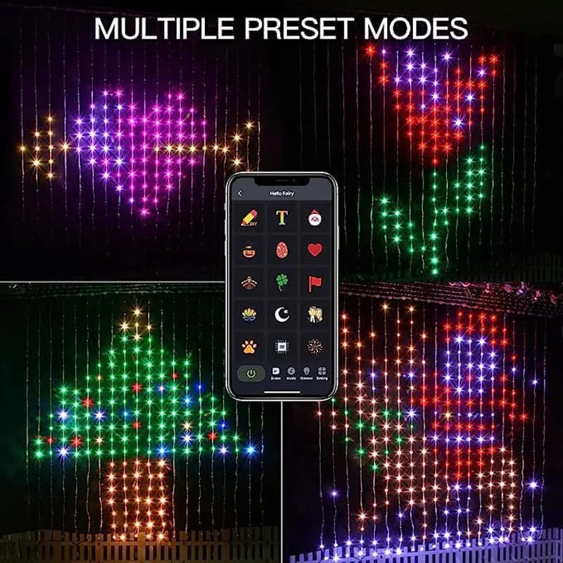 Luci a stringa a LED Tenda intelligente Luce RGBIC Controllo APP Bluetooth per matrimonio Illuminazione natalizia fata Decorazione fai da te WS2812B
