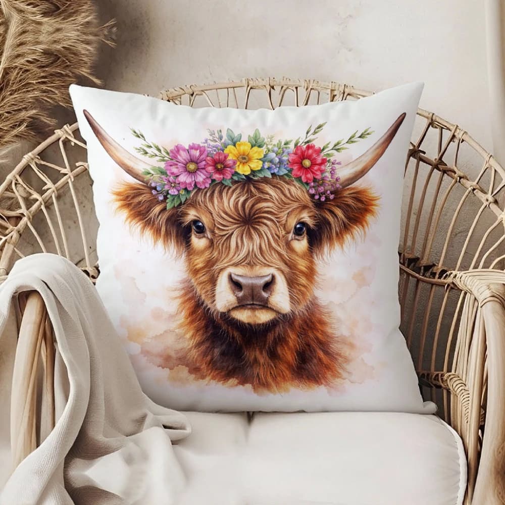 Fodera per cuscino con design Toro Bianco e corona di fiori per decorazioni per la casa, soggiorno, camera da letto, sedia