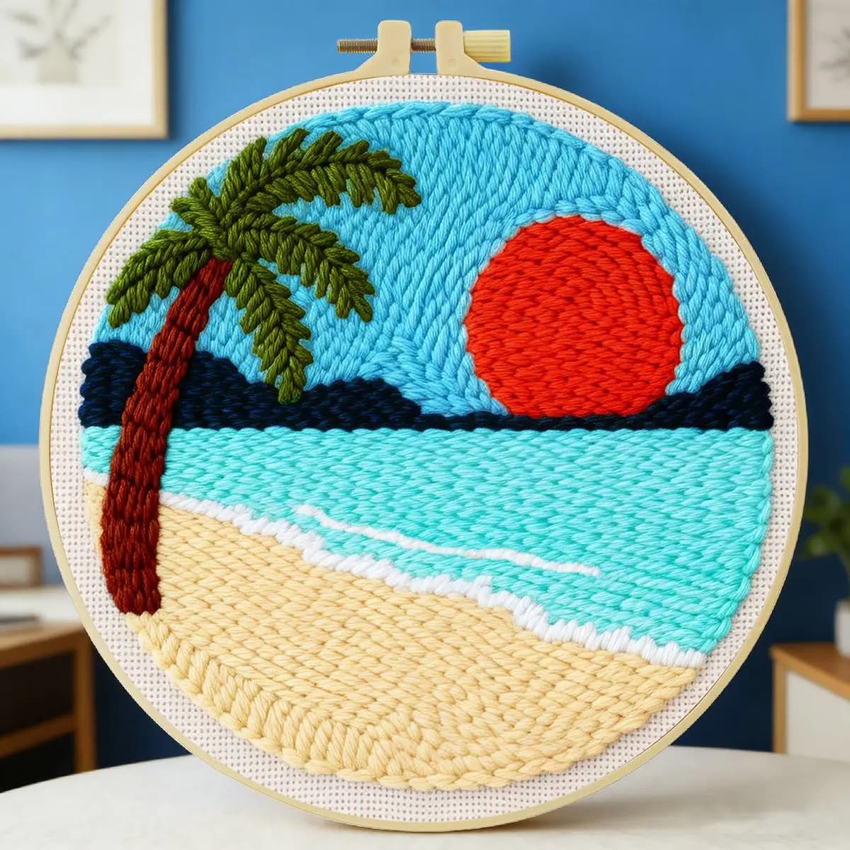 Kit per ricamo punch needle con vista mare 20x20 cm/7,87 pollici, set per ricamo a punto uncinetto, ricamo a maglia, regalo fai da te fatto a mano