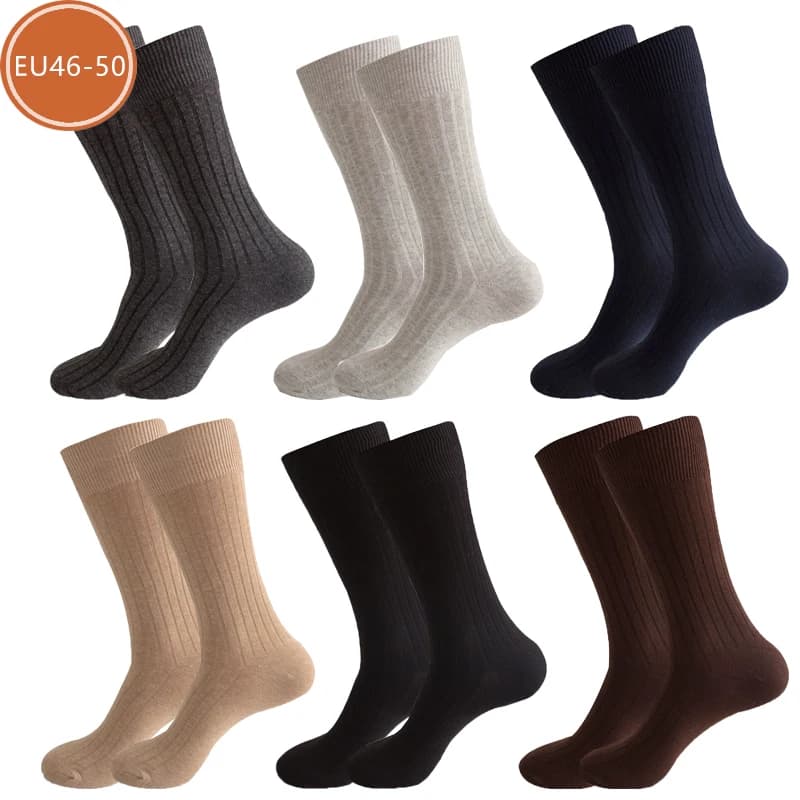 Mans Socks Long Plus Large Size Cotton Solid Striped Business Boneless Soft Breathable Sweat-Absorbing Party Dress Crew Socks