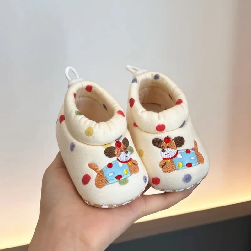Unisex Newborn Pre-walker Sock Shoes 0-1Y, Breathable Soft Bottom Anti-slip Shoes with Dog Bear Print for Spring & Autumn