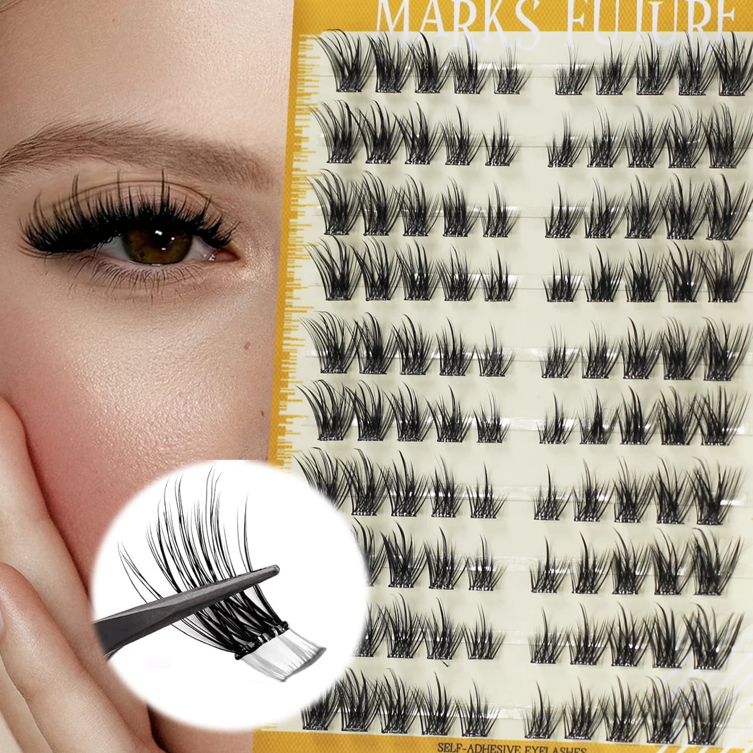 Fake self-adhesive eyelashes 80 pieces, natural appearance, 11-15 mm, cat's eye fox, reusable, ultra-thin and light, D curling, suitable for beginners