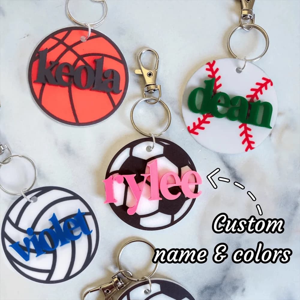 Personalized Keychain with Name, Party Decoration, Custom Gift for Basket, Volleyball, Football, Baseball