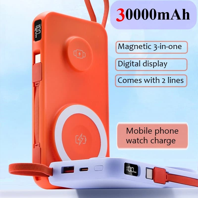 New USB C 30000mAh 22.5 W Magnetic Power Bank Quick Charging for Apple Watch IPhone Xiaomi Samsung External Battery