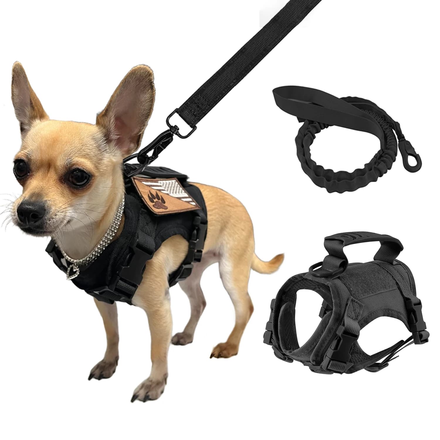 Set di guinzagli tattici per cuccioli per cani di piccola taglia Pettorine per gatti regolabili Gilet per addestramento Camminare Gatti militari Accessori per cani