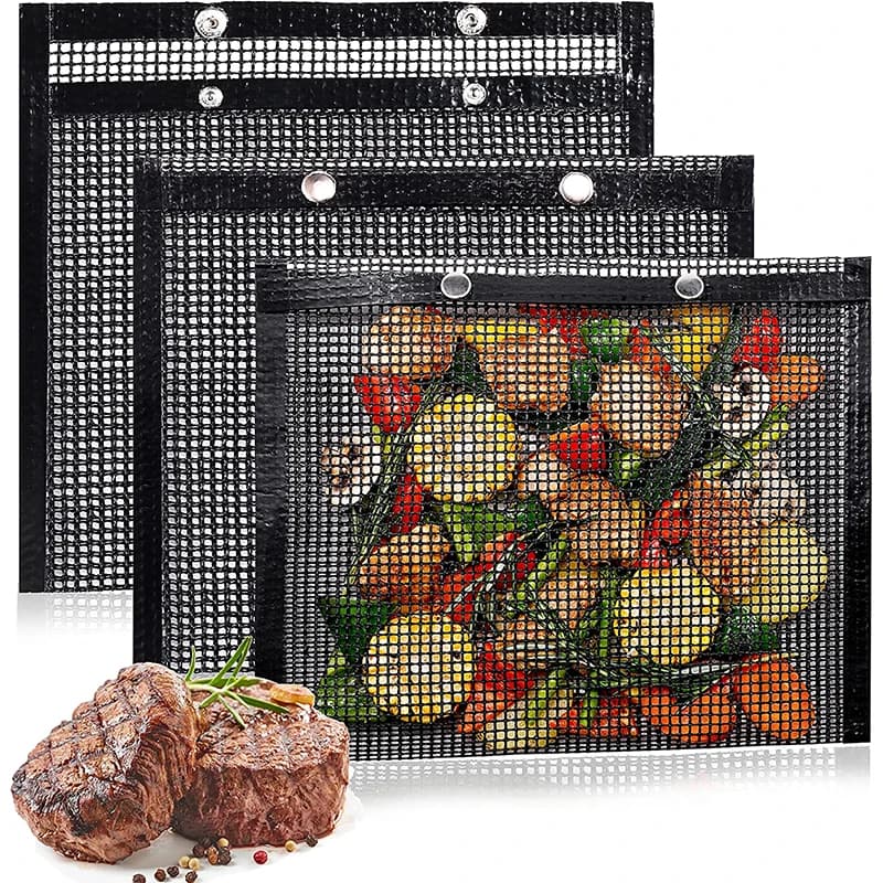 LMETJMA PTFE Mesh Grill Bags Reusable Non-Stick BBQ Barbecue Bags for Charcoal Gas Smokers BBQ Veggie Grill Bags JT41