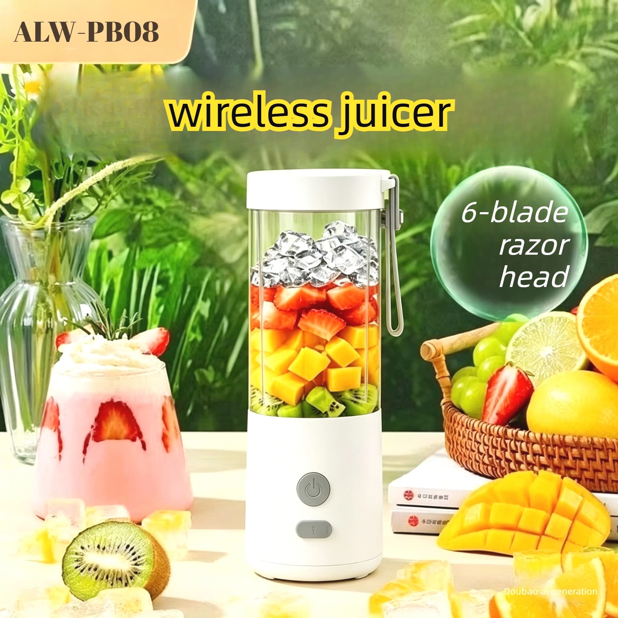 Mini Handheld Portable PB08 USB-Charged 450ml Six-Blade Fruit Smoothie Maker Electric Juicer Blender Cup – Convenient and Quick